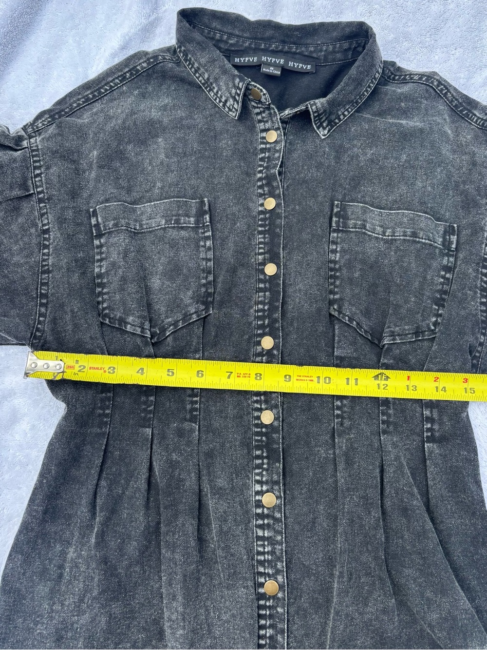 HYFVE Black Denim Tunic Shirt Dress Distressed Button Front Size S - Picture 5 of 7
